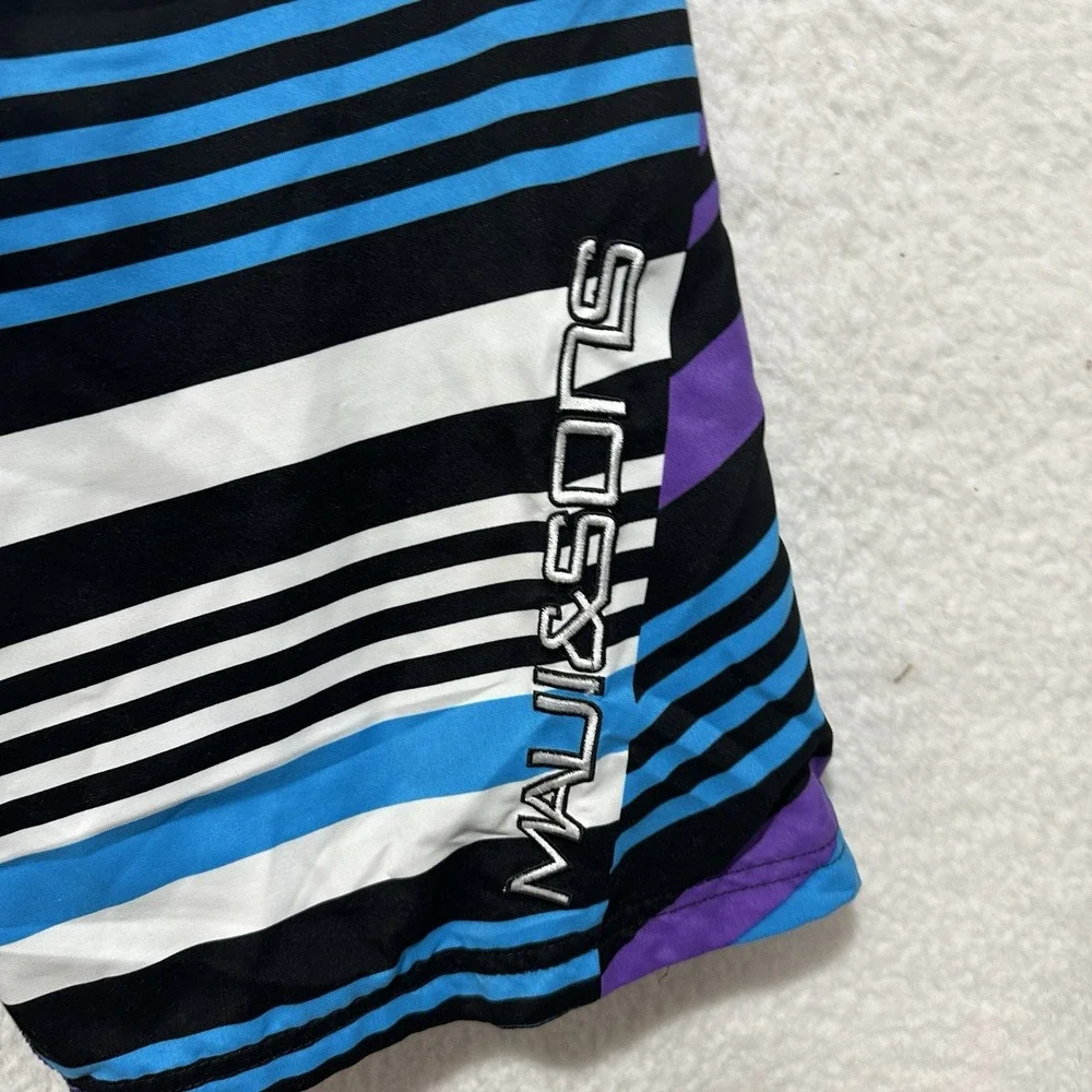 MAUI AND SONS Men's Purple Turquoise Striped Lined Swim Boardshorts‎ Size 36